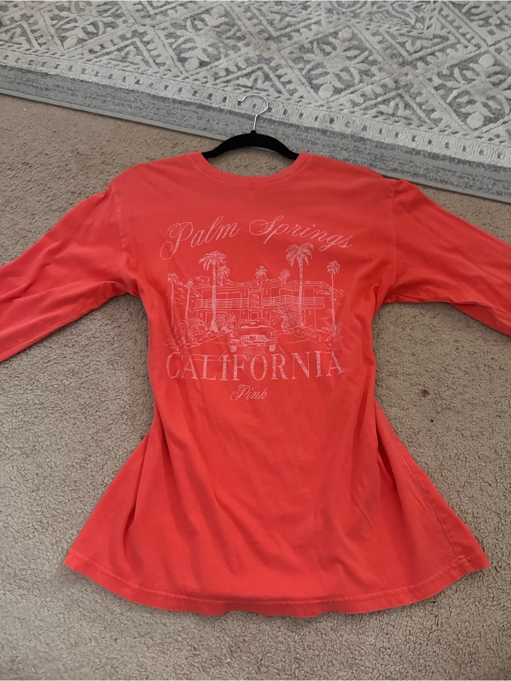 PINK Victoria's Secret Palm Springs California Graphic Long Sleeve Tee - Coral